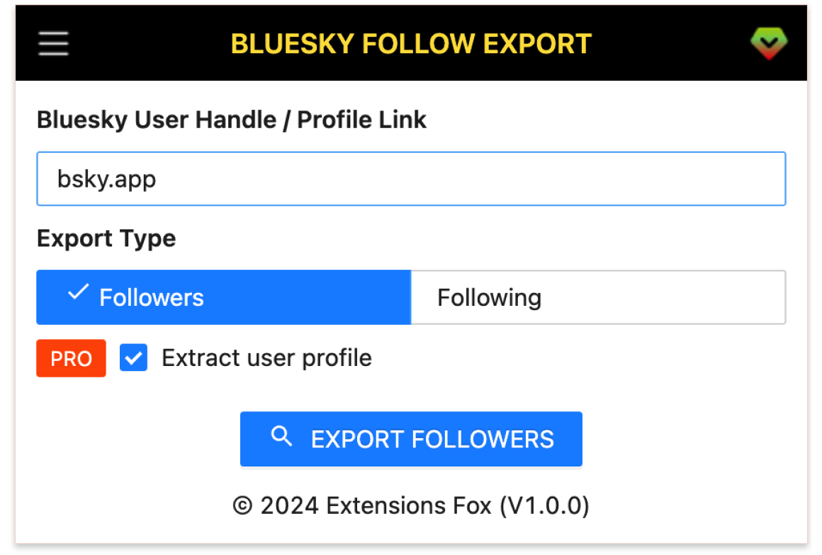 Bluesky Follower Export Tool Screenshot